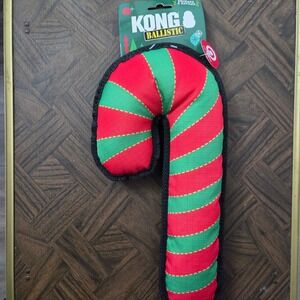 KONG Ballistic Candy Cane Dog Toy Holiday Squeaky Durable Ripstop M/L NWT